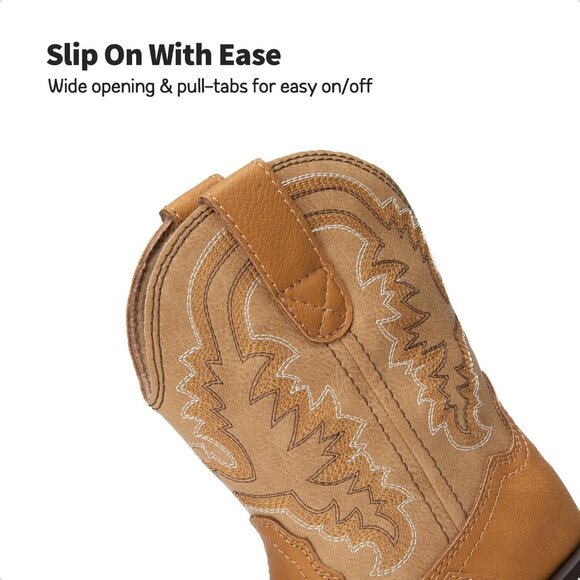 Boys Girls Cowboy Boots Toddler Kids Western Square Toe Mid Calf Brown Boots - Picture 3 of 6